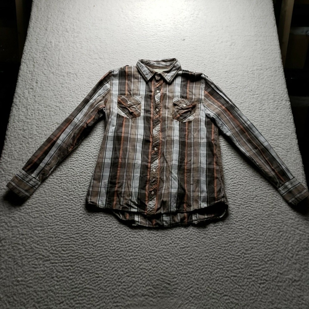 Supply Company Shirt Mens Large Brown Plaid Western Long Sleeve Cotton Button-Up
